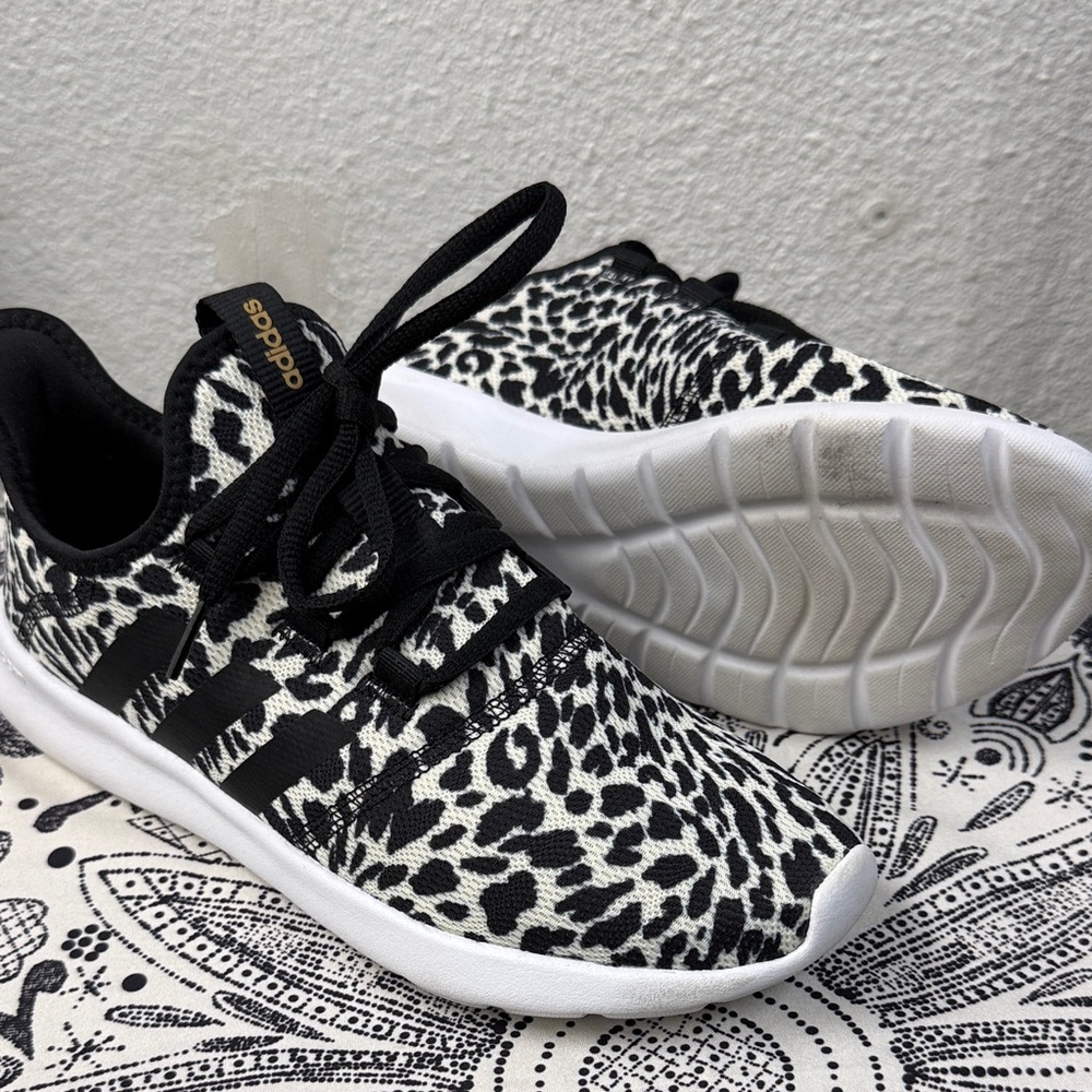 adidas Black & White Leopard-Print Running Shoes